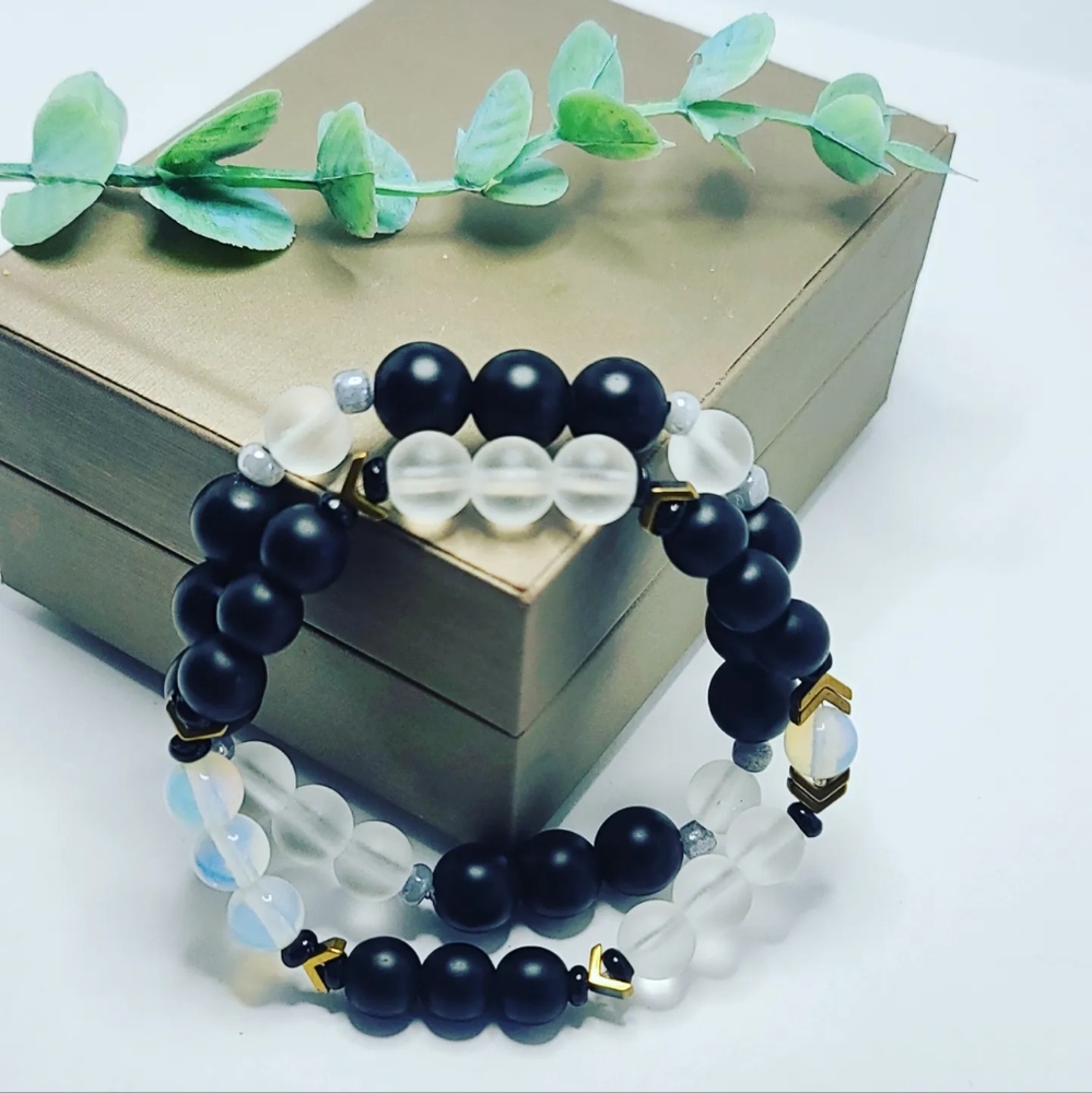 Black agate bracelet set